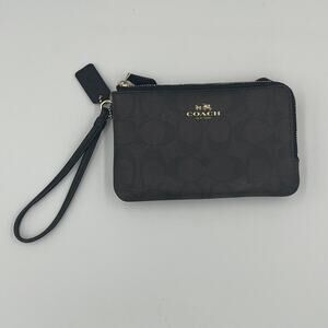 COACH Signature Brown Black Wristlet Wallet PVC Double Corner Zip F87591